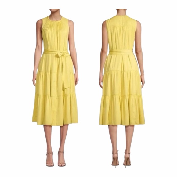 NWT! KOBI HALPERIN Custard Scottie Belted Tiered Midi Dress. Size Large. - Picture 14 of 14